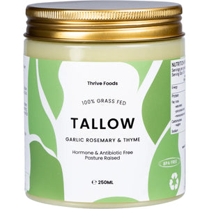 100% Grass Fed Tallow Garlic, Rosemary & Thyme 250ml 100% Grass Fed Tallow Garlic, Rosemary & Thyme 250ml