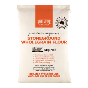 Organic Stoneground Wholegrain Plain Flour 5kg (Calico Bag) Organic Stoneground Wholegrain Plain Flour 5kg (Calico Bag)