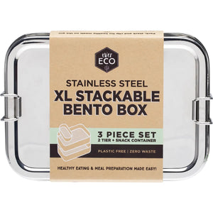 Stainless Steel XL Stackable 2 Tier Bento +Mini Snack 1900ml Stainless Steel XL Stackable 2 Tier Bento +Mini Snack 1900ml