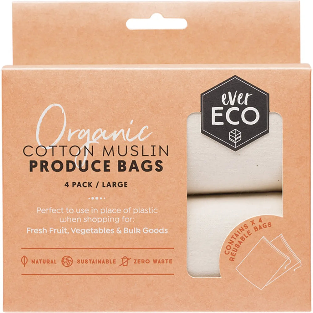 Reusable Produce Bags Organic Cotton Muslin 4pk