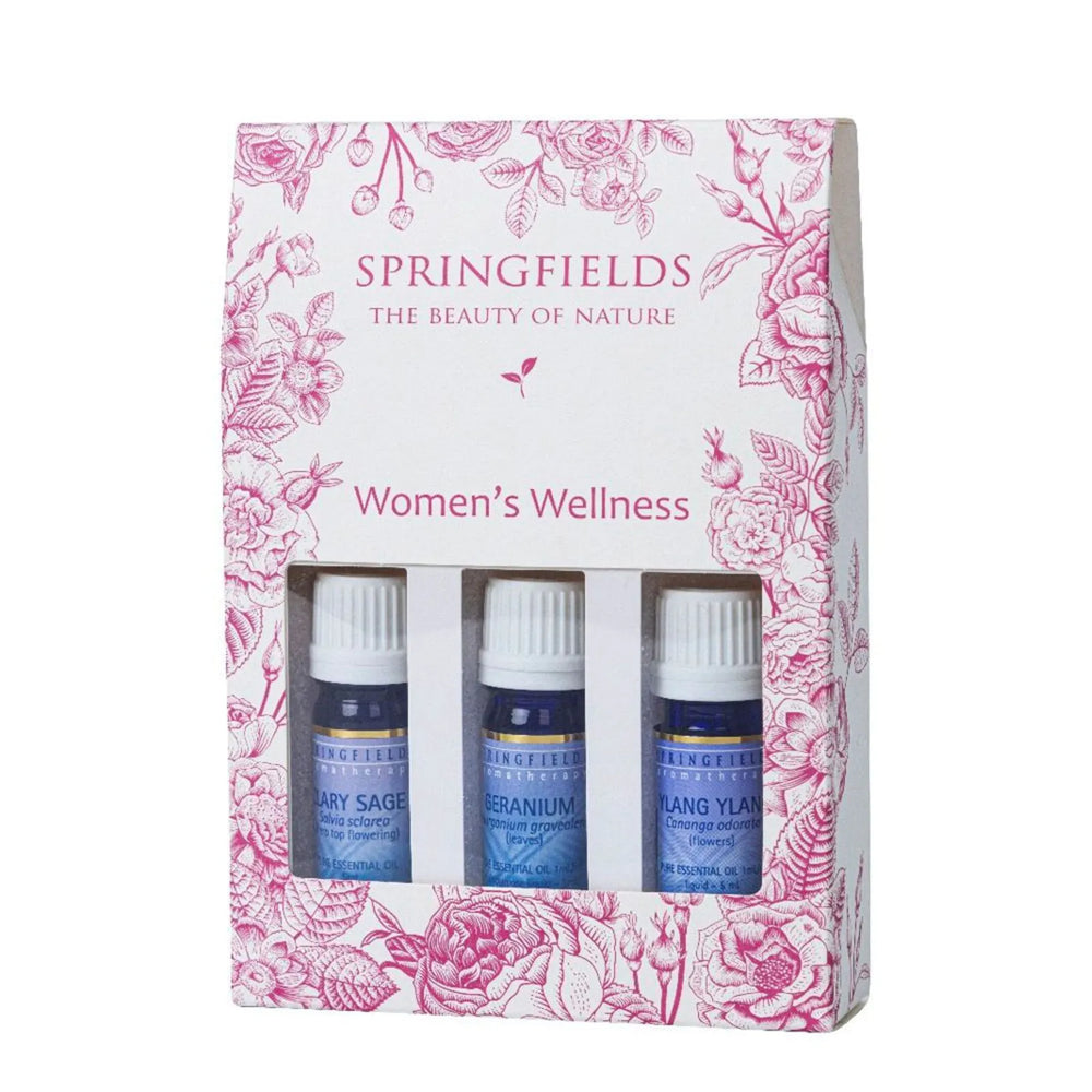 Springfields Essential Oil Trio - Womens Wellness Collection (Clary Sage, Geranium, Ylang Ylang)